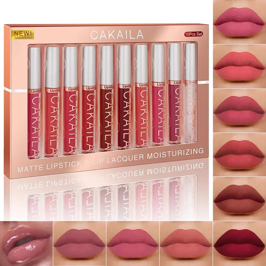 CAKAILA Matte Nude Liquid Lipstick Set – 6/10 PCS Waterproof, Non-Stick, Long-Lasting Lip Gloss