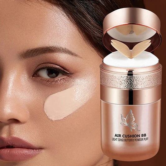 SAKSRAAR Air Cushion BB Cream: Base de maquillaje hidratante y resistente al agua con efecto mariposa | Ilumina, controla la grasa y corrector para todo tipo de piel