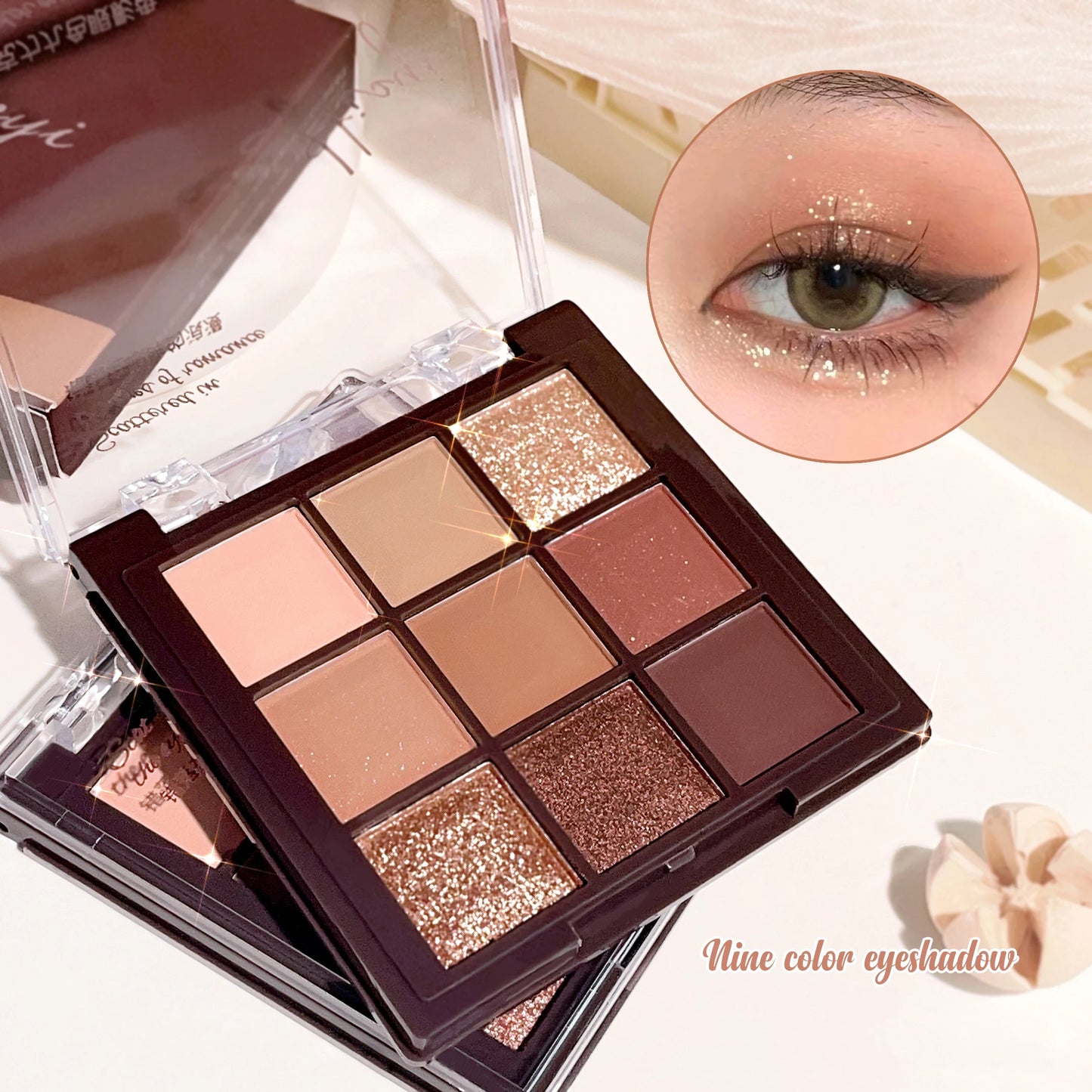 HISYI 9-Color Chocolate Eyeshadow Palette – Matte, Shimmer & Glitter Earth Tones