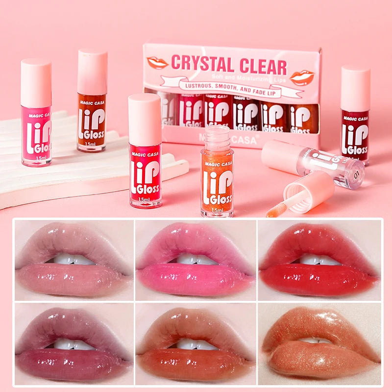 LuxuryGlow MAGIC CASA - Set de 6 aceites labiales en gelatina: brillo hidratante, voluminizador y duradero