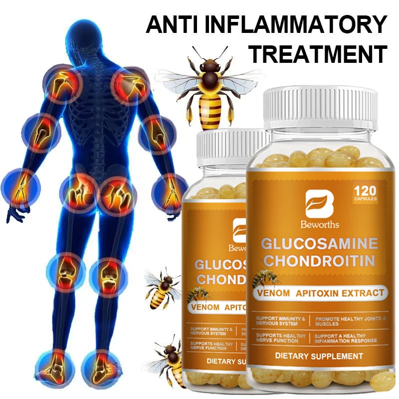 BEWORTHS Glucosamine Chondroitin Capsules – Joint & Knee Pain Relief with Bee Venom Extract (120 Capsules)