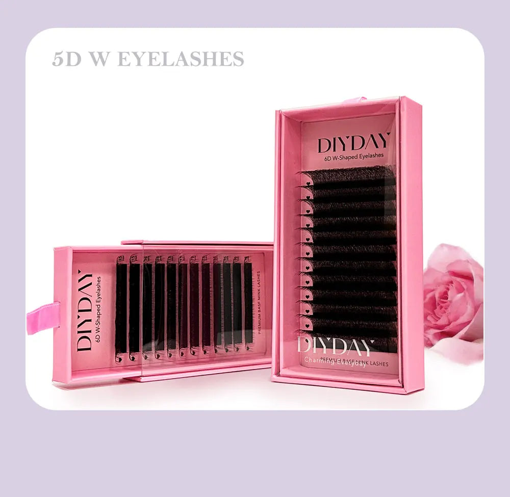 DIYDAY W-Shape Eyelash Extensions – 3D to 8D Premade Bloom Fans, Soft & Natural C132