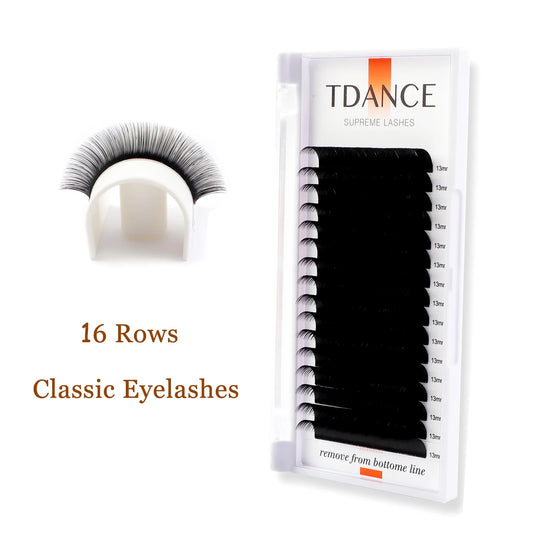 TDANCE 16 Rows Matte Black Classic Lash Extensions – Soft Natural Faux Individual Lashes C90