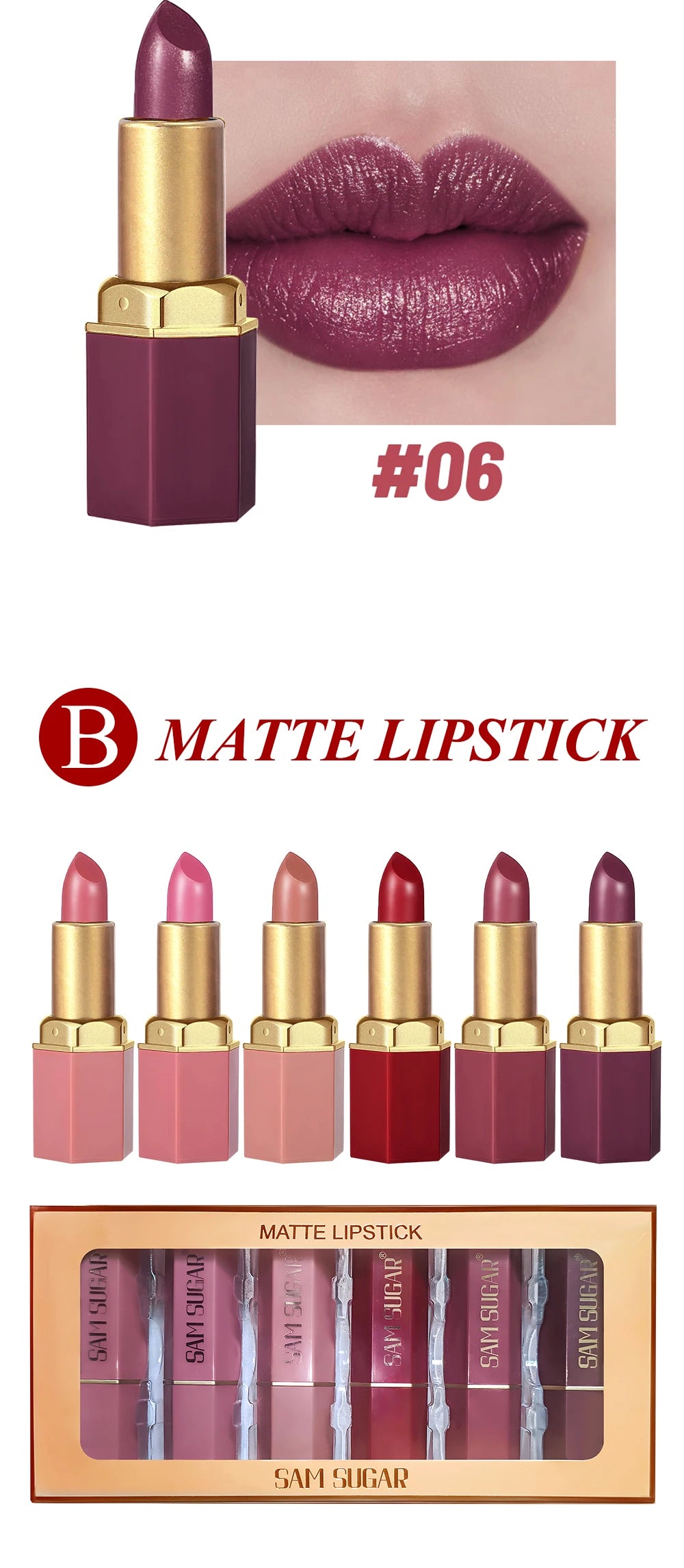 Set de labiales mate LuxuryGlow de 6 colores Gold Bar: textura aterciopelada y acabado perlado