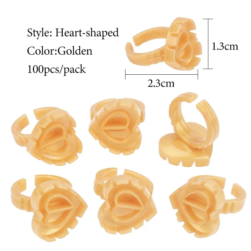 EOEKKY 100 PCS Disposable Heart-Shaped Glue Rings – Lash Extension & Tattoo Ink Cups