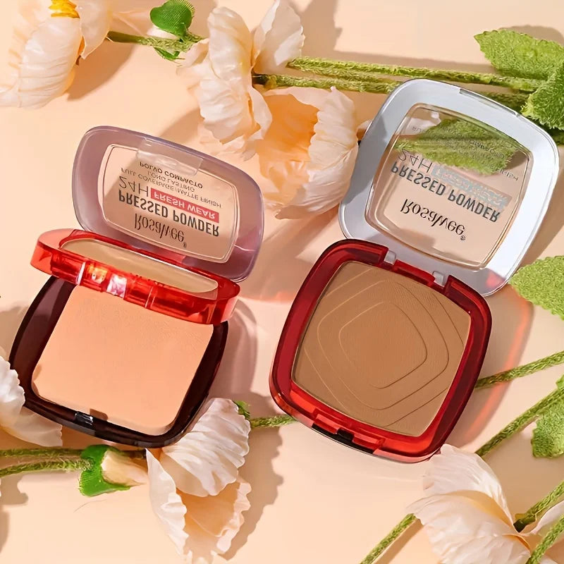 Base de maquillaje en polvo compacto mate Rosawee: cobertura total 24 horas y control de grasa
