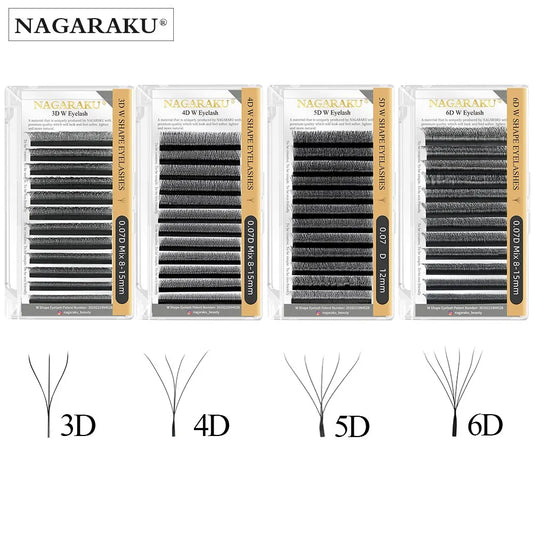 رموش NAGARAKU الجاهزة على شكل حرف W ثلاثية الأبعاد إلى سداسية الأبعاد - مظهر ناعم وكثيف وطبيعي