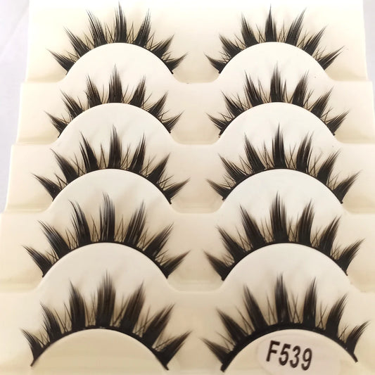 HBZGTLAD Natural Long Cross Strip False Eyelashes – 5 Pairs Cat Eye Cosplay Lashes