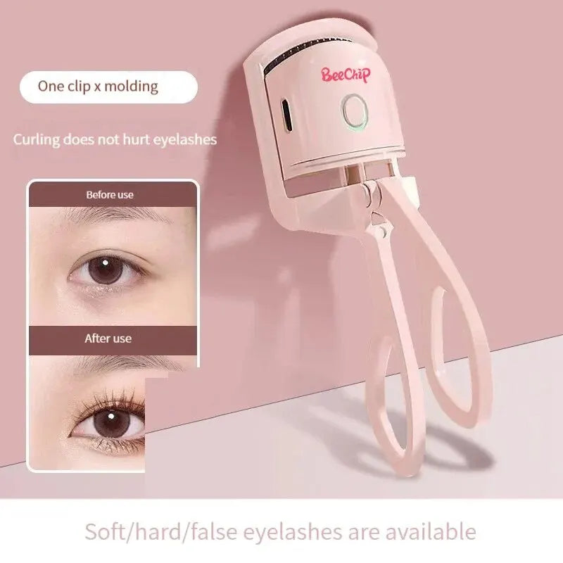 BeeChip Rechargeable Pink Electric Eyelash Curler – Fast Heating & Long-Lasting Curls