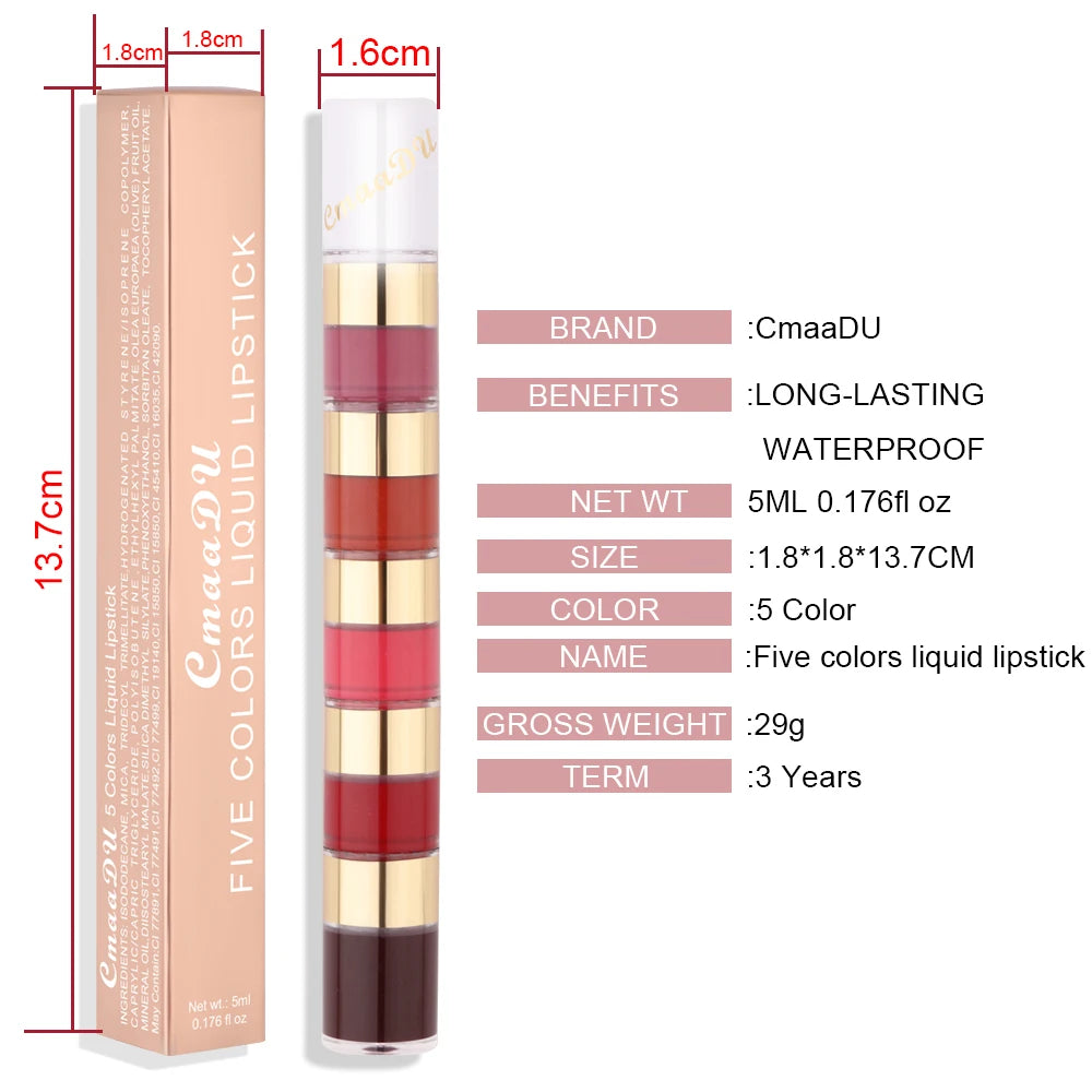 Set de brillo labial mate de larga duración Cmaadu de 5 colores: resistente al agua y a las manchas