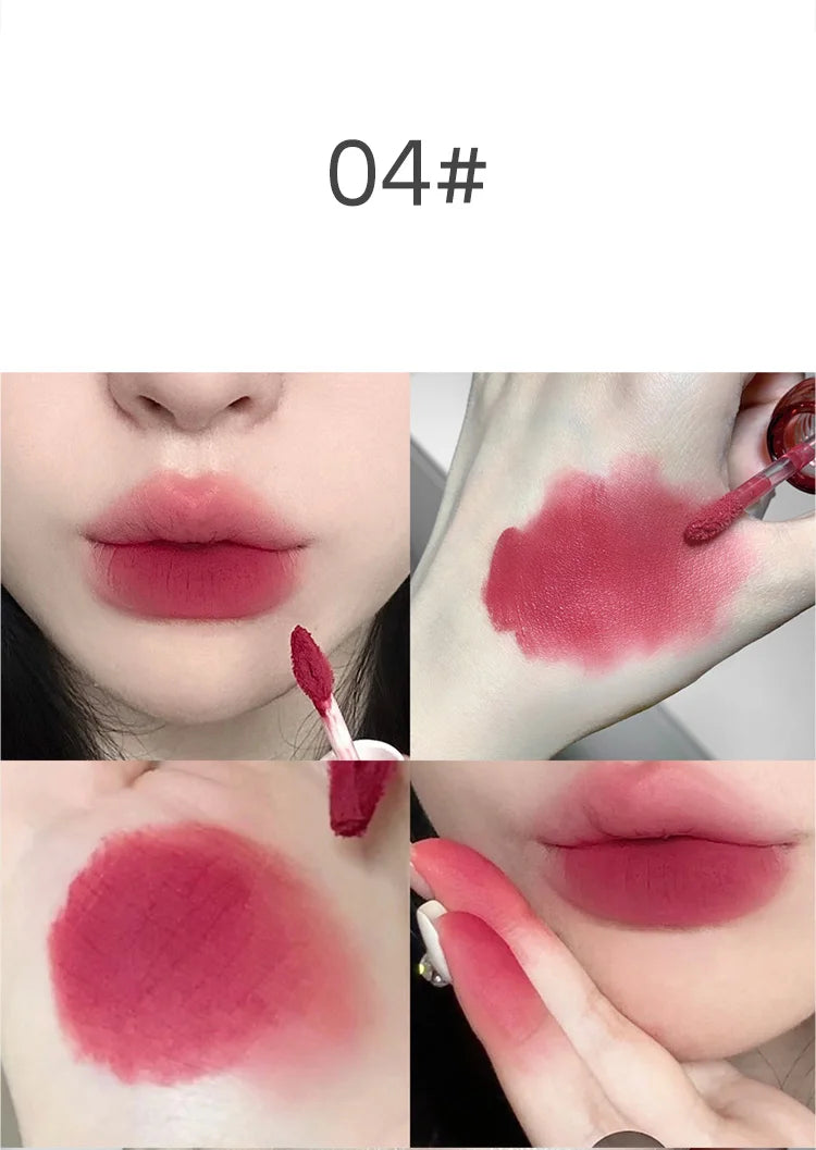 SHAQINUO Velvet Matte Mousse Lip Glaze: Lápiz labial de bruma suave de larga duración
