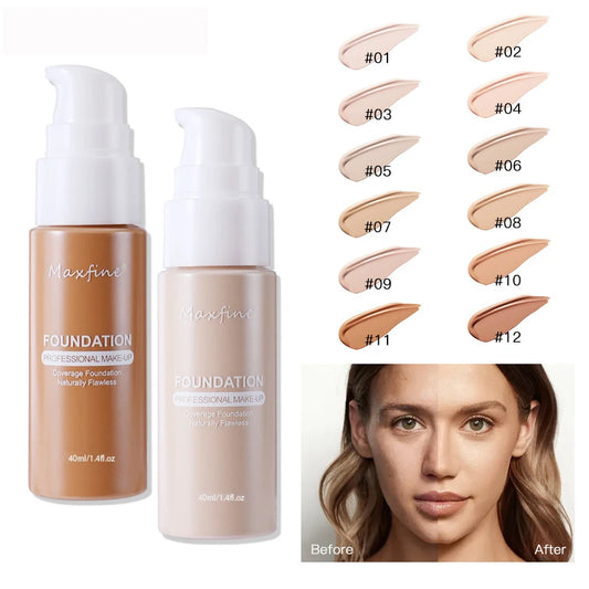 Base de maquillaje líquida MAXFINE: resistente al agua, al sudor y de cobertura total (30 ml)