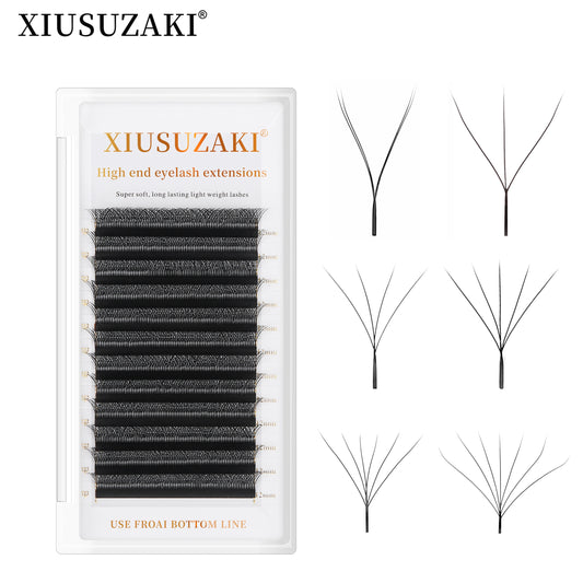 XIUSUZAKI W-Shaped Premade Fan Eyelash Extensions – 2D to 8D Automatic Blooming Lashes C120