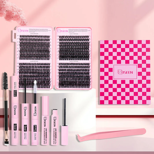 مجموعة رموش ISEEN DIY Cluster - مجموعة كاملة مع الغراء ومزيل الرموش والأدوات