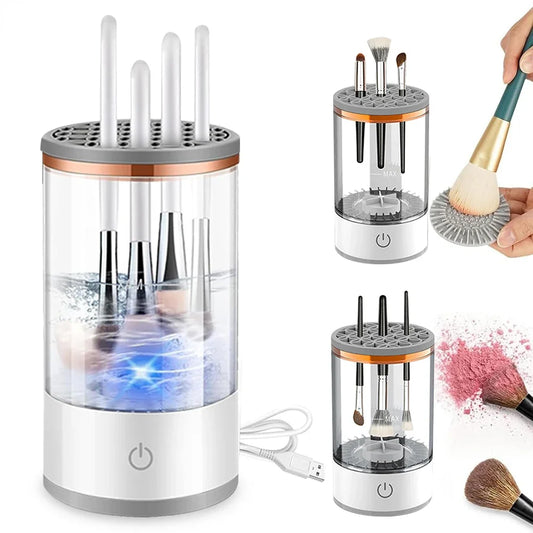 LuxuryGlow USB Electric Makeup Brush Cleaner – 3-in-1 Quick Drying & Cleaning Tool