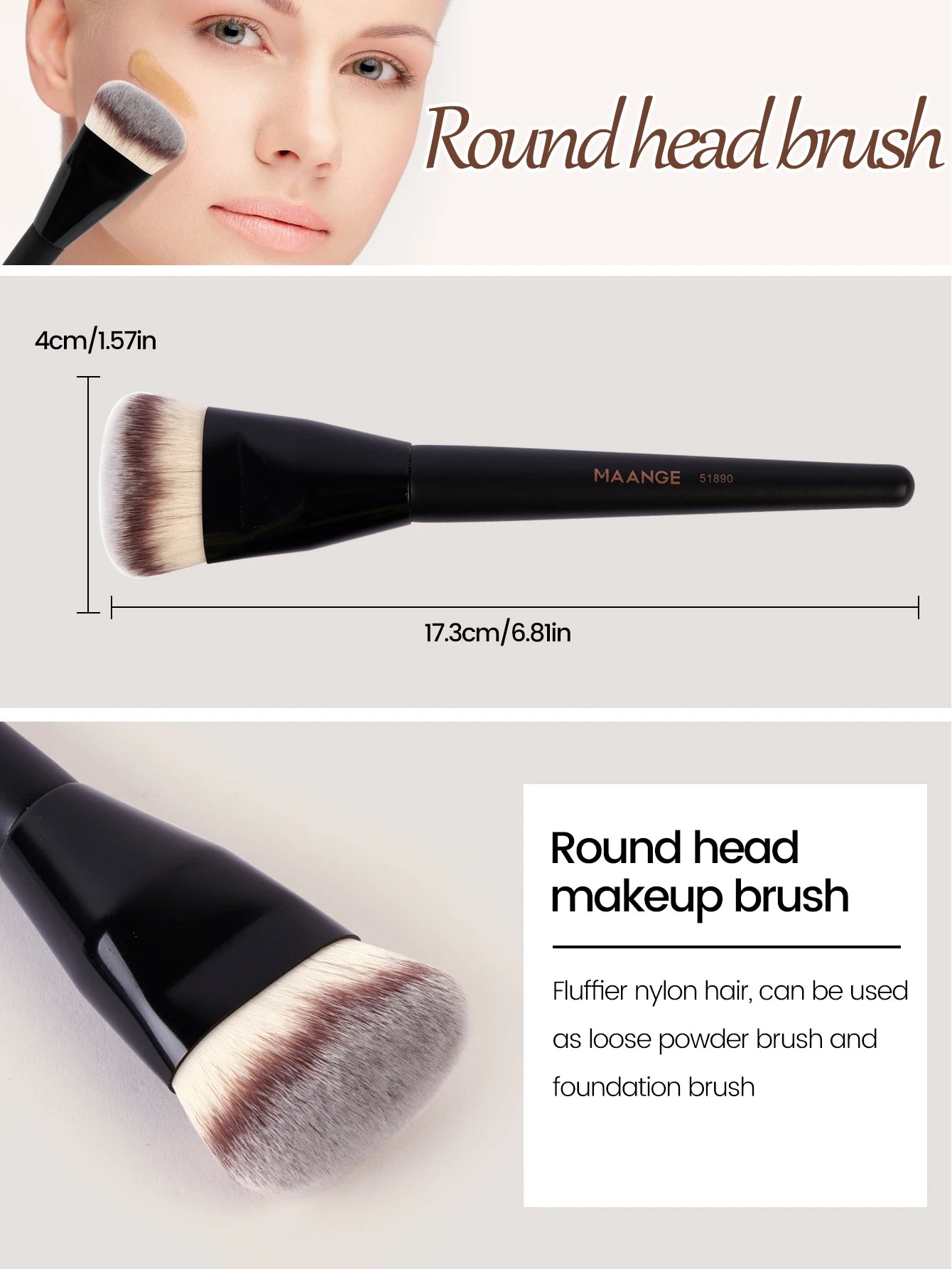MAANGE 3pcs Foundation Makeup Brush Set – Flat, Angled & Round with Case