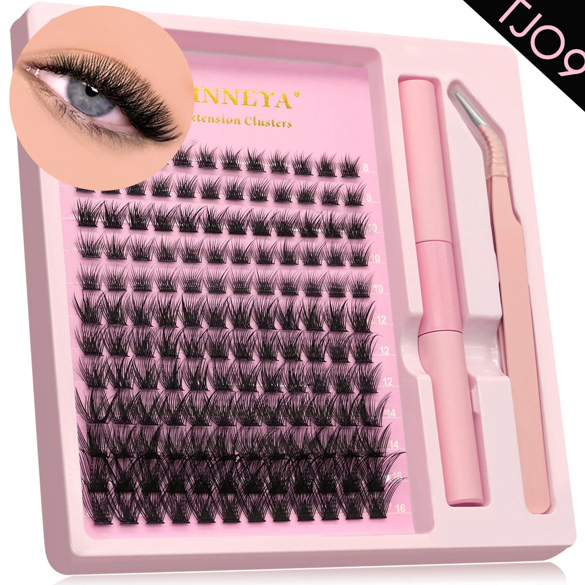 GROINNEYA DIY Lash Extension Kit – Natural Look Clusters with Bond & Seal, Tweezers Included
