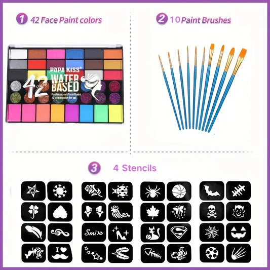 VERONNI - Set de pintura UV neón para cuerpo y rostro de 42 colores: se activa con agua, seguro para niños y adultos.