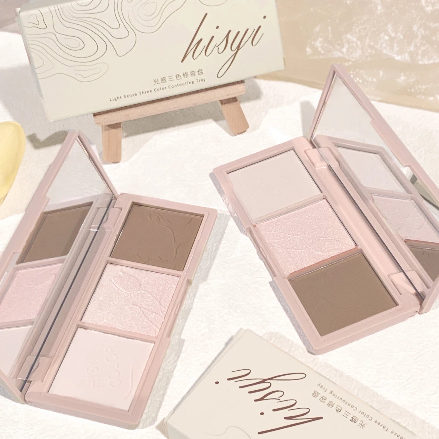 HISYI 3-in-1 Contour Highlighter Palette – Matte & Pearlescent for 3D Face Sculpting
