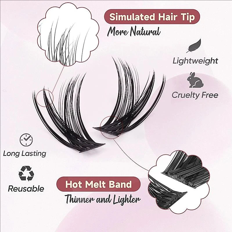 مجموعة رموش JPNPL MJ Lashes 40D DIY لتمديد الرموش - 120 قطعة من عناقيد المنك الصناعي على شكل حرف D