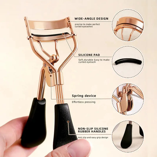 LuxuryGlow Portable Eyelash Curler with 15 Silicone Pads – Stainless Steel Curling Tool