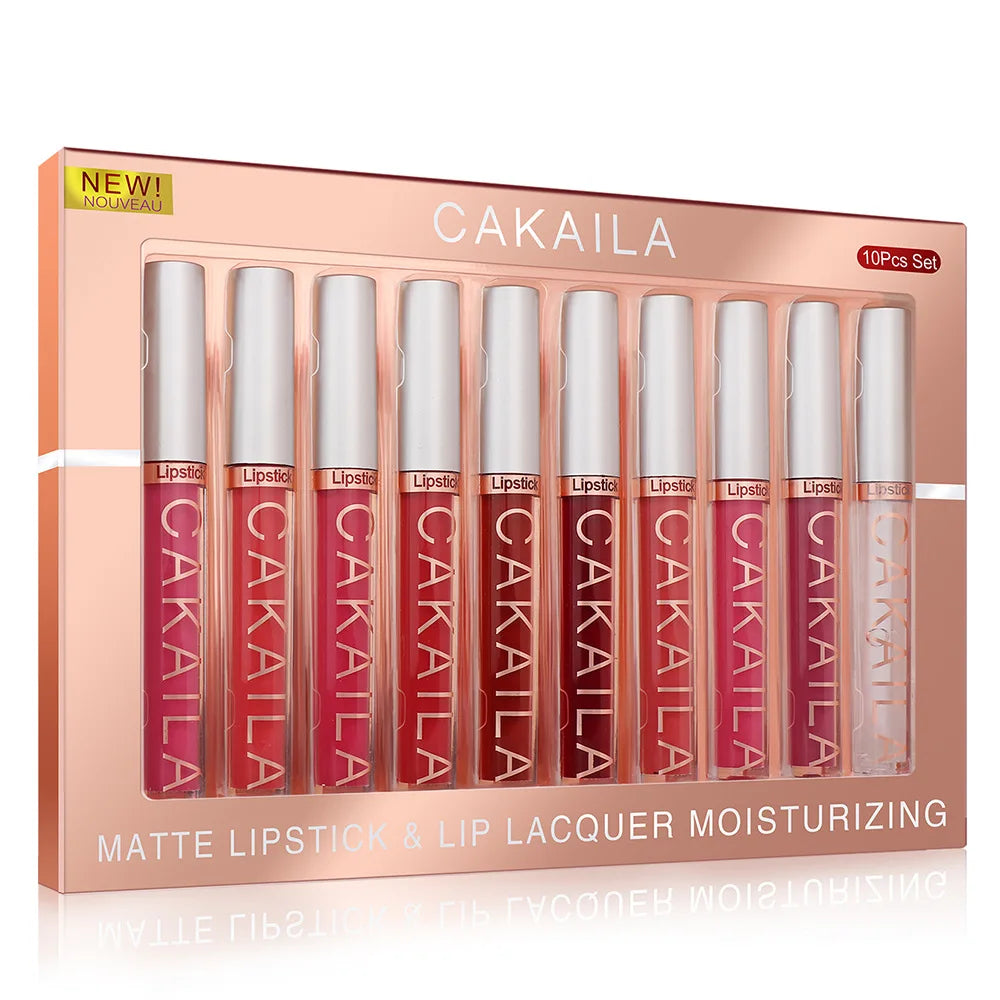 CAKAILA 10pcs Matte Nude Lip Gloss Set – Waterproof, Long-Lasting Lipsticks