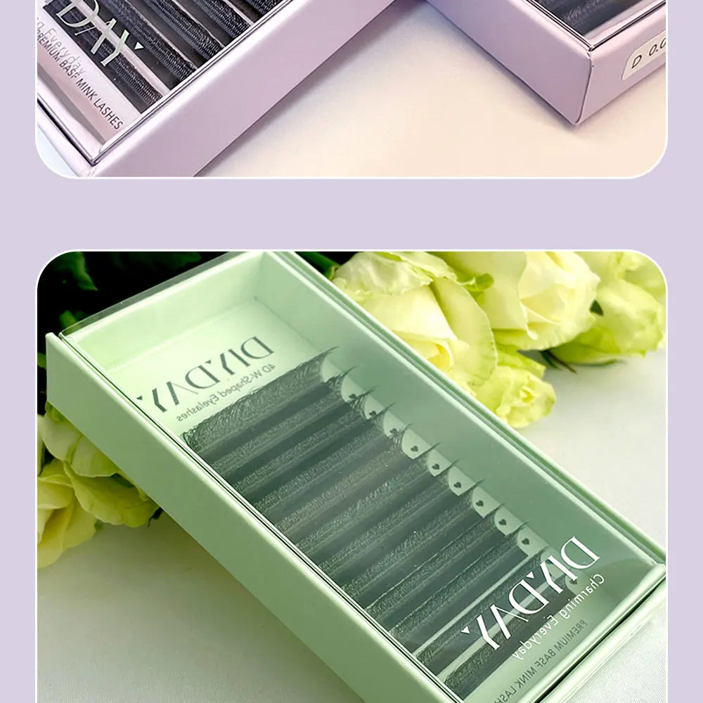 DIYDAY W-Shape Eyelash Extensions – 3D to 8D Premade Bloom Fans, Soft & Natural C120