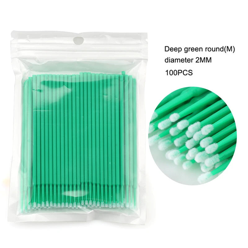 HMQ Beauty 100pcs Disposable Microbrush Applicators – Cotton Swabs for Eyelash Extensions & Beauty Use