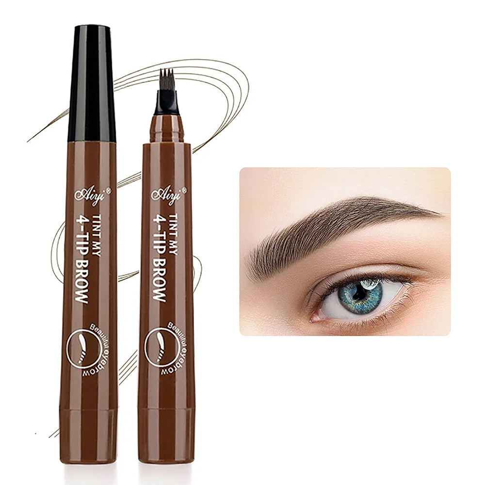 قلم حواجب فاخر من 4 شوك بتقنية Microblading - مقاوم للماء، يدوم طويلًا، بمظهر طبيعي (5 ألوان)