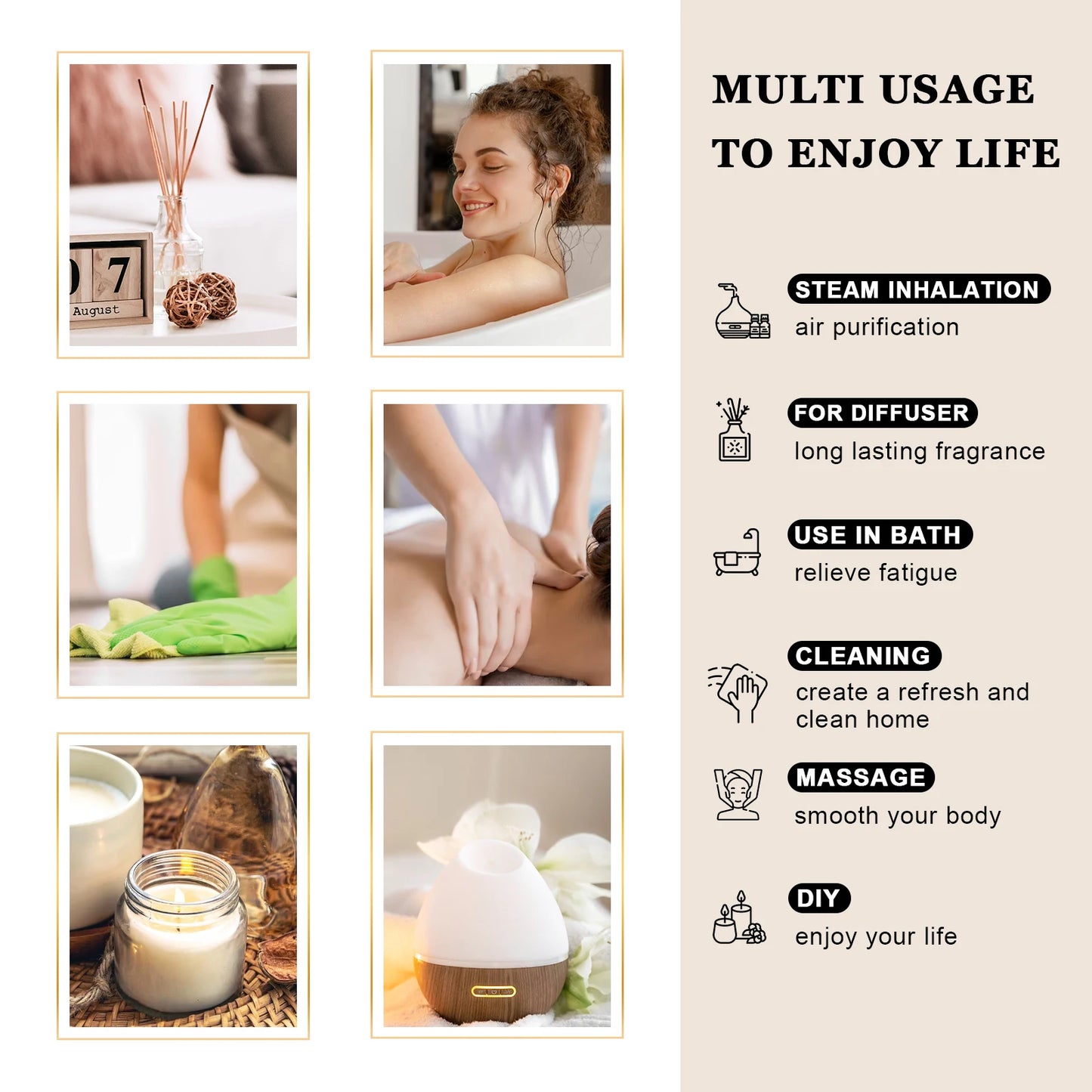 EUQEE 118ml Pure Essential Oil – Aromatherapy Diffuser Blend with Palo Santo, Lavender, Vanilla & More C150