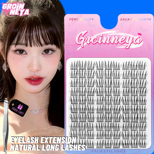 GROINNEYA Cluster Lashes – Natural Volume DIY Eyelash Extensions Mixed Tray