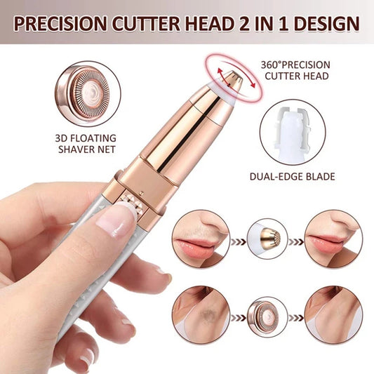 ماكينة تشذيب الحواجب وإزالة شعر الوجه للنساء من LuxuryGlow قابلة لإعادة الشحن وبدون ألم 