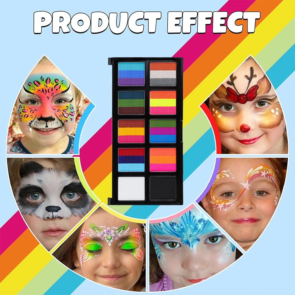 VERONNI 10-Color Body & Face Paint Kit with Brush – Safe Makeup for Kids & Adults