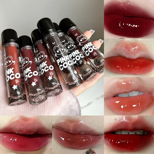 PINKCOCO Mirror Lip Glaze: brillo nude de larga duración con brillo iluminador