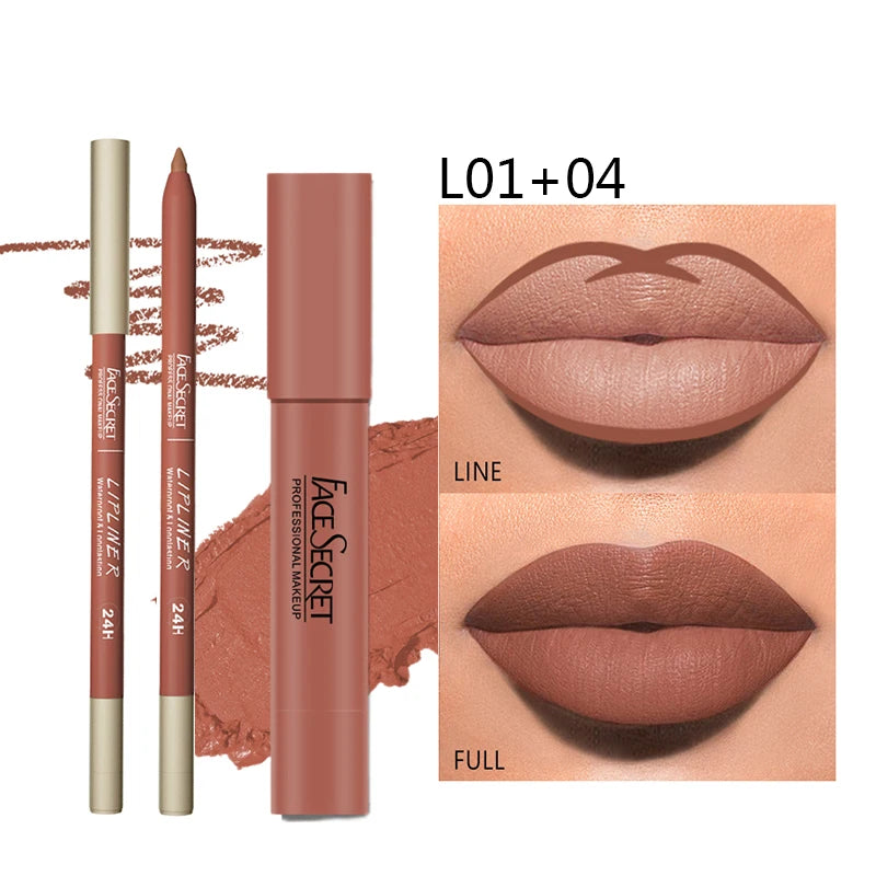 Set de lápiz labial y delineador mate FACESECRET: maquillaje de labios resistente al agua y de larga duración
