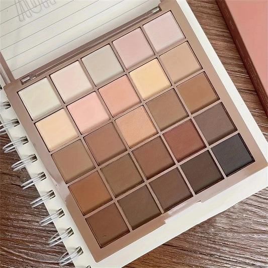 LuxuryGlow 25 Color Eyeshadow Palette – Neutral Gray, Brown & Earthy Tones