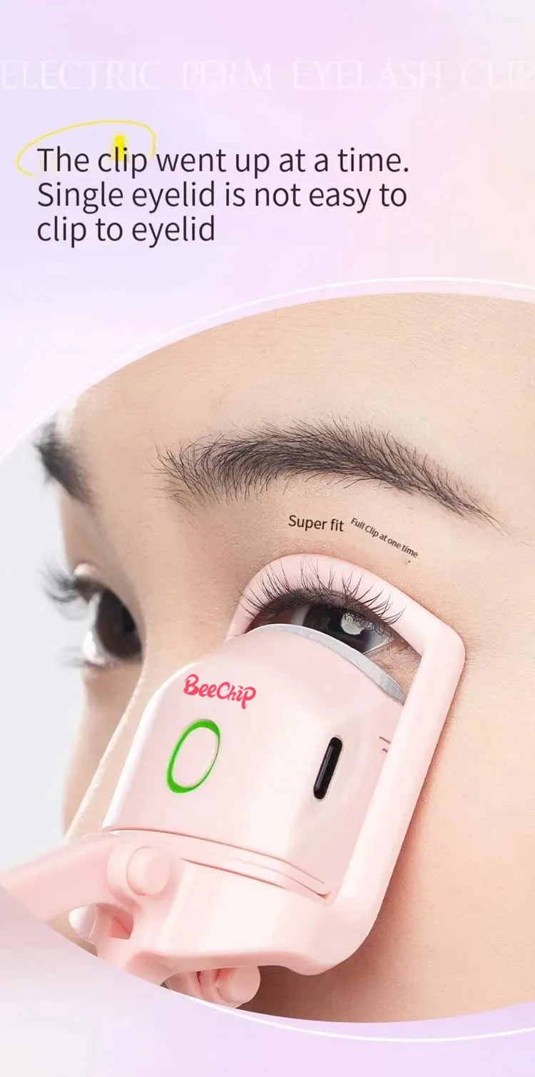 BeeChip Rechargeable Pink Electric Eyelash Curler – Fast Heating & Long-Lasting Curls