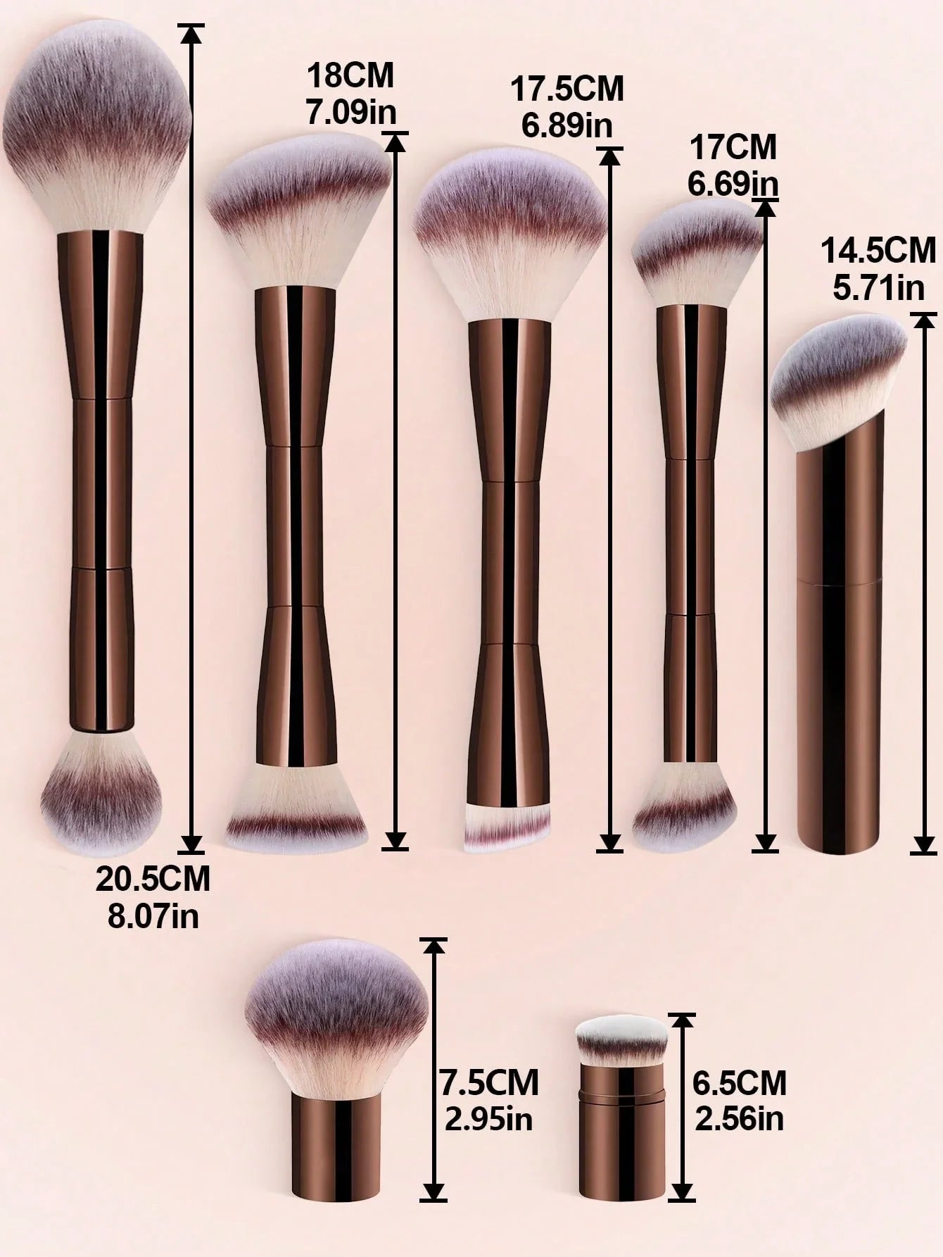 مجموعة فرش مكياج احترافية من لوكس بلند، ٧ قطع | فرش ثنائية الأطراف وفرشاة كريم أساس