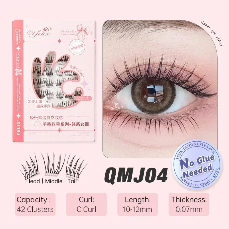 Yelix Fairy Glue-Free Reusable False Eyelashes – Easy DIY Segmented Lashes for Natural Look