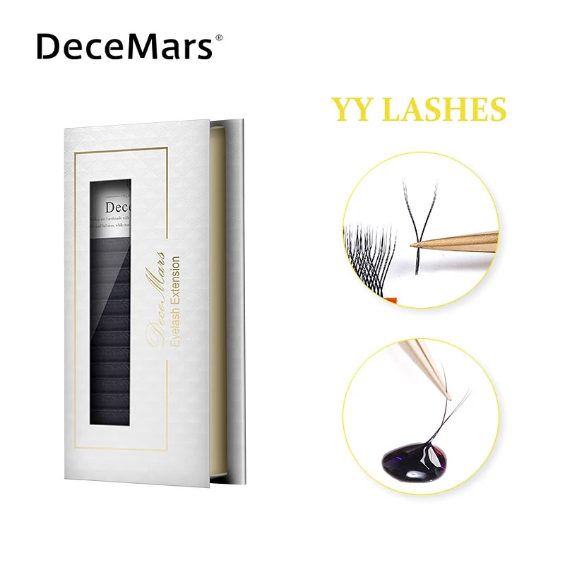 DeceMars YY Shape Eyelash Extensions – Black Brown, C/D Curl, 12 Lines C120