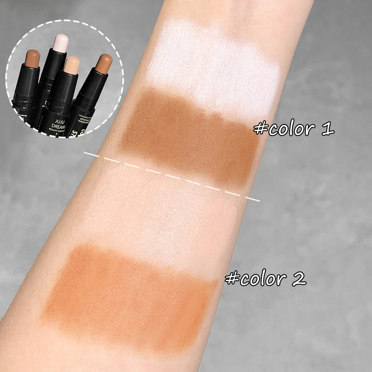 JUJU Dream Barra de contorno y corrector de doble punta: corrector de ojeras de larga duración