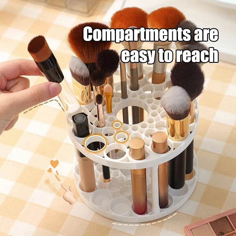 Organizador de brochas de maquillaje LuxuryGlow de 45 compartimentos: desmontable, lavable y compacto para brochas y bolígrafos.