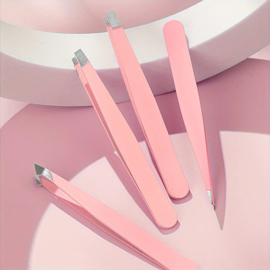 LuxuryGlow 4 Pcs Precision Tweezers Set – Professional Eyebrow & Facial Hair Removal Tool Kit