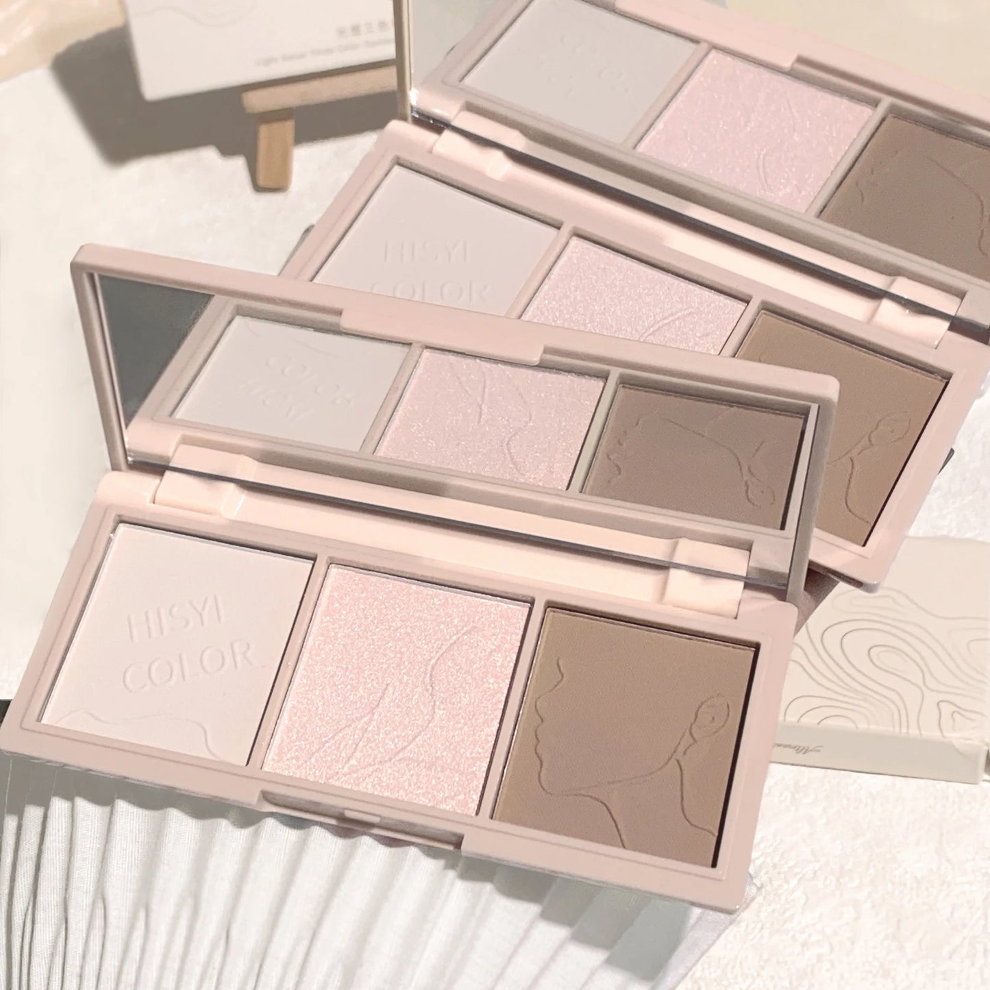 HISYI 3-in-1 Contour Highlighter Palette – Matte & Pearlescent for 3D Face Sculpting