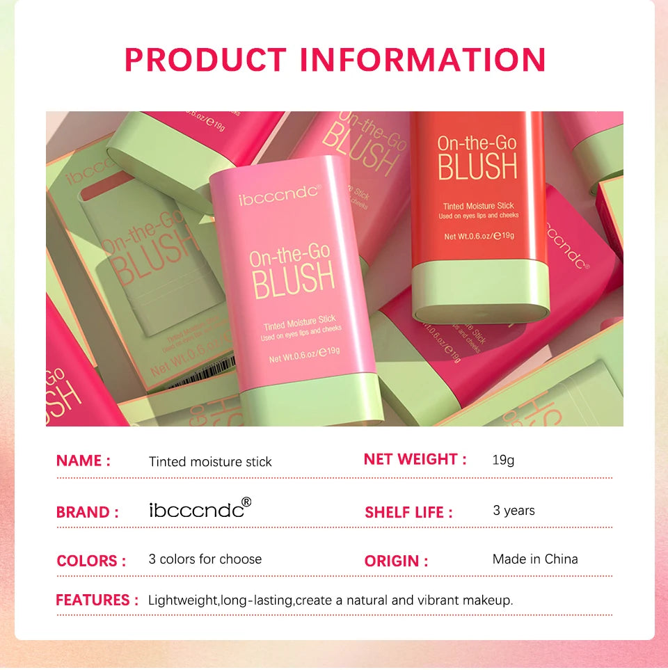 أحمر خدود مرطب ملون 3 في 1 من ibcccndc - لون مقاوم للماء للخدود والشفاه والعينين