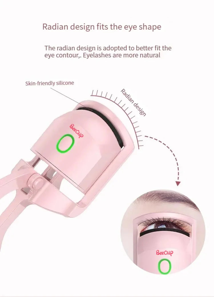 BeeChip Rechargeable Pink Electric Eyelash Curler – Fast Heating & Long-Lasting Curls