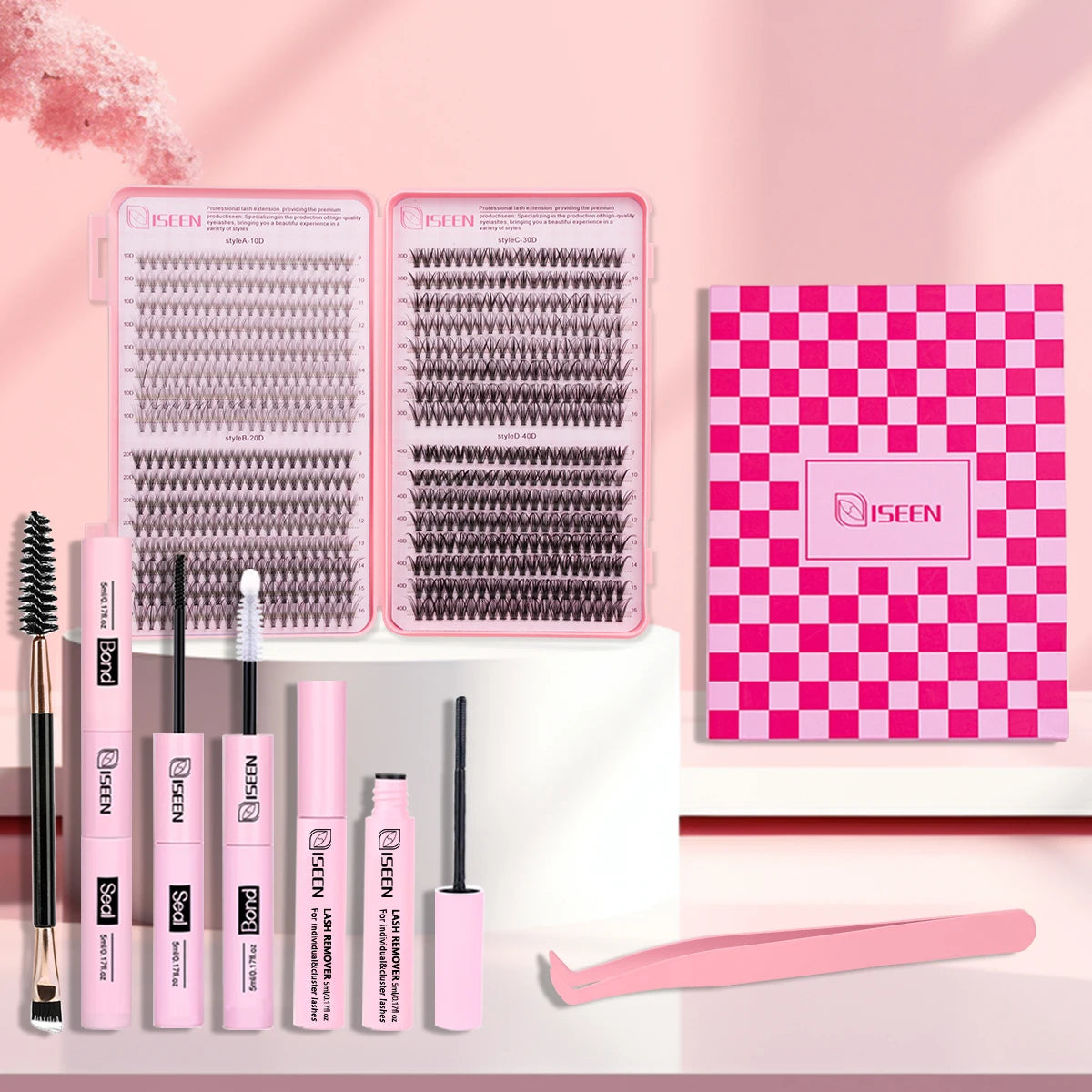 مجموعة رموش ISEEN DIY Cluster - مجموعة كاملة مع الغراء ومزيل الرموش والأدوات