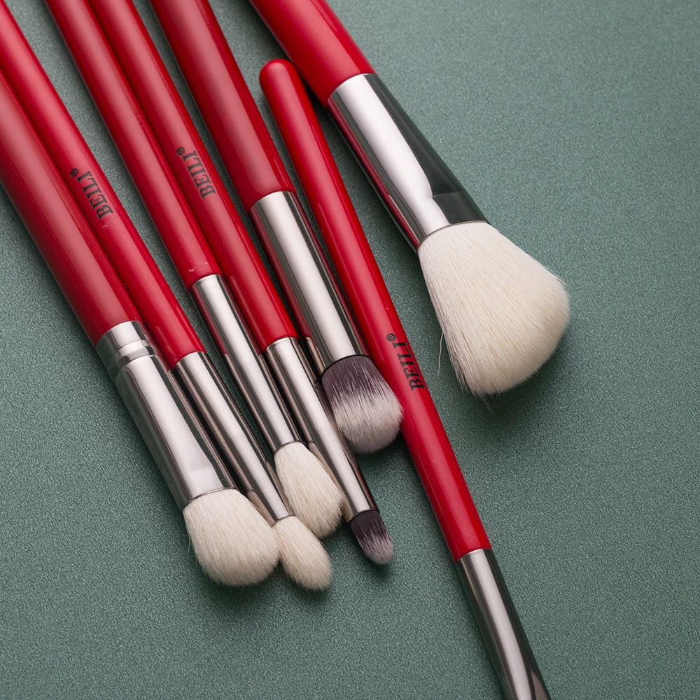 BEILI Red Eye Makeup Brush Set – 7/12/28/30 pcs Professional Natural Hair Kit