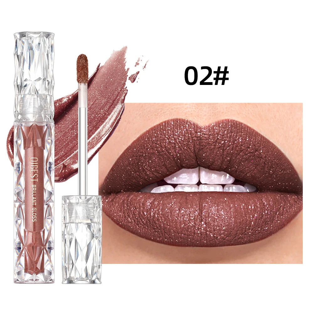 Brillo de labios con brillo de diamante QIBEST: resistente al agua, duradero y brillante.
