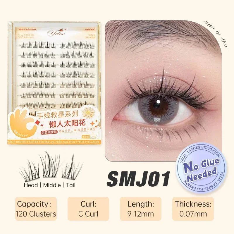 Yelix Fairy Glue-Free Reusable False Eyelashes – Easy DIY Segmented Lashes for Natural Look